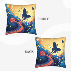 Housse de coussin en peluche recto-verso 18x18 pouces avec motif papillon et cœur