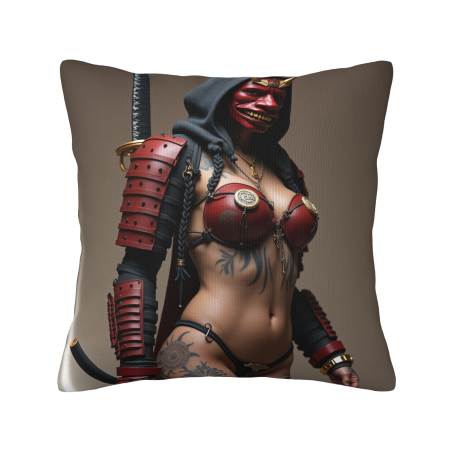 Copricuscino in peluche reversibile 18x18 pollici con motivo a ragazza stile samurai