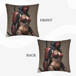 Funda de cojín de felpa reversible de 18x18 pulgadas con diseño de chica estilo samurái