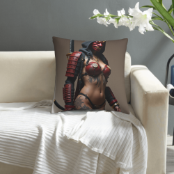 Funda de cojín de felpa reversible de 18x18 pulgadas con diseño de chica estilo samurái