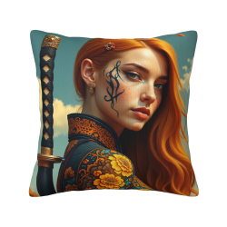 Housse de coussin en peluche recto-verso 18x18 pouces avec motif d'une femme élégante aux cheveux roux
