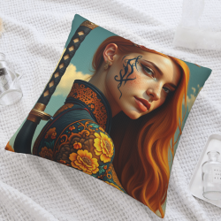 غطاء وسادة مخملية مزدوج الجوانب مقاس 18x18 بوصة بتصميم امرأة أنيقة بشعر أحمر