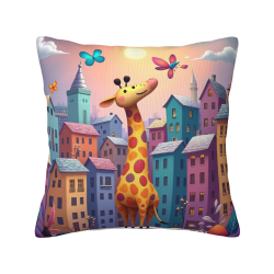 18x18インチ 両面プリント プラッシュ ピローカバー キリン柄