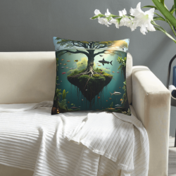 18x18 Inch Double - Sided Plush Throw Pillow Cover with Fantastic Underwater Tree Scene