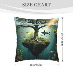 18x18 Inch Double - Sided Plush Throw Pillow Cover with Fantastic Underwater Tree Scene