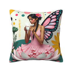 Housse de coussin en peluche recto-verso 18x18 pouces avec motif fée