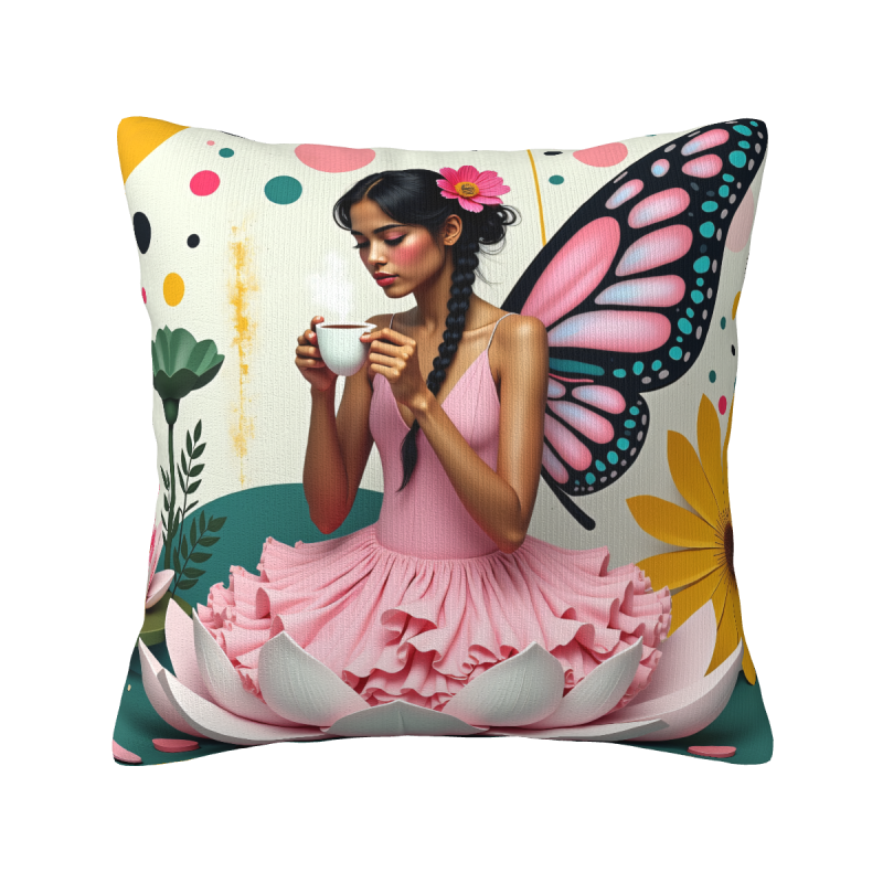 Funda de almohada de felpa doble cara de 18x18 pulgadas con diseño de hada