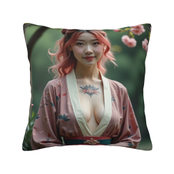 18x18インチ両面プリントプラッシュピローカバー 着物美女デザイン