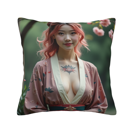 18x18インチ両面プリントプラッシュピローカバー 着物美女デザイン