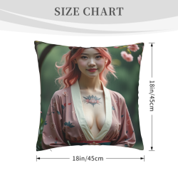 18x18インチ両面プリントプラッシュピローカバー 着物美女デザイン
