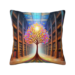 Funda de Almohada de Peluche de 18x18 Pulgadas con Patrón de Árbol de Biblioteca Onírica de Doble Cara
