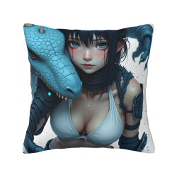 Funda de Almohada de Peluche de Doble Cara de 45x45 cm con Patrón de Chica Anime y Dragón