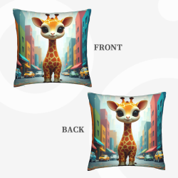 Funda de Almohada de Felpa Reversible (Escena Callejera de Jirafa) 18x18 pulgadas