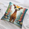 Housse de Coussin en Peluche Réversible (Scène Urbaine avec Girafe) 18x18 pouces