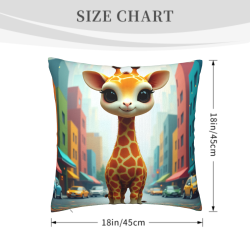 Funda de Almohada de Felpa Reversible (Escena Callejera de Jirafa) 18x18 pulgadas