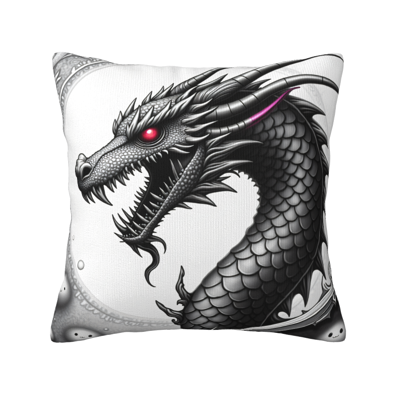 Housse de coussin en peluche double face 18x18 pouces - Motif de dragon noir