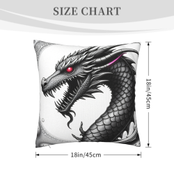 Housse de coussin en peluche double face 18x18 pouces - Motif de dragon noir