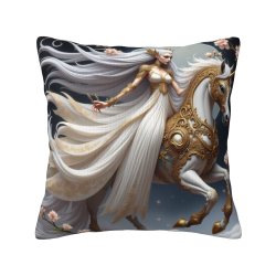 Funda de almohada de felpa de doble cara (Hada montando un caballo blanco) 18x18 pulgadas