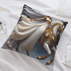 Funda de almohada de felpa de doble cara (Hada montando un caballo blanco) 18x18 pulgadas