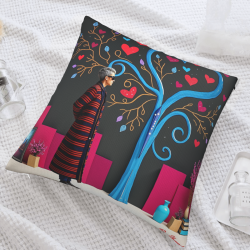 Double - sided Plush Pillowcase (18x18in) - Art Tree and Figure
