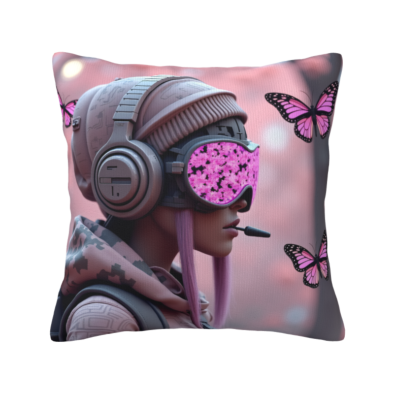 Funda de cojín de felpa reversible de 18x18 pulgadas con diseño de chica elegante y mariposas