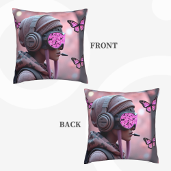 Funda de cojín de felpa reversible de 18x18 pulgadas con diseño de chica elegante y mariposas