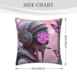 Housse de coussin en peluche réversible 18x18 pouces avec motif de fille stylée et papillons