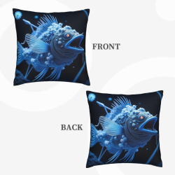 Housse de coussin en peluche recto-verso 18x18 pouces avec motif de poissons des profondeurs