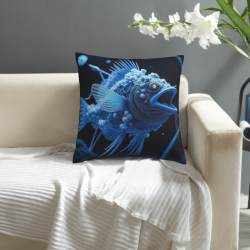 Housse de coussin en peluche recto-verso 18x18 pouces avec motif de poissons des profondeurs