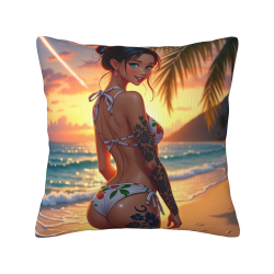 Copricuscino in peluche doppia faccia 18x18 pollici con motivo ragazza in bikini