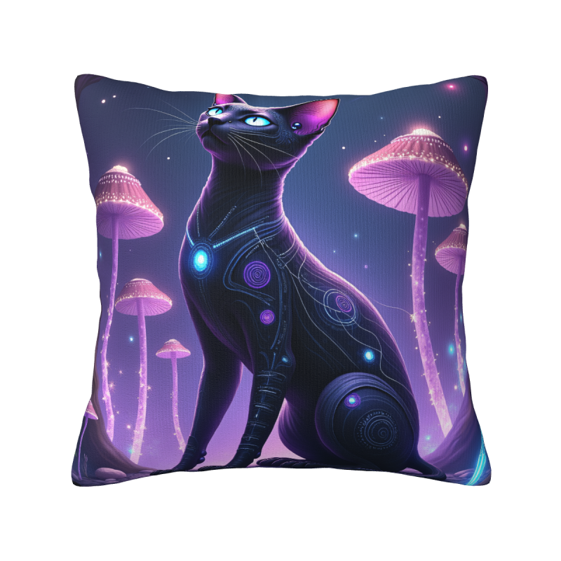Housse de coussin en peluche recto-verso 18x18 pouces avec motif de chat