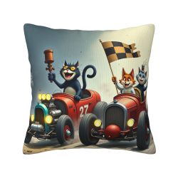 Fodera per cuscino in peluche doppia faccia 18x18 pollici con motivo di gatti da corsa cartoon