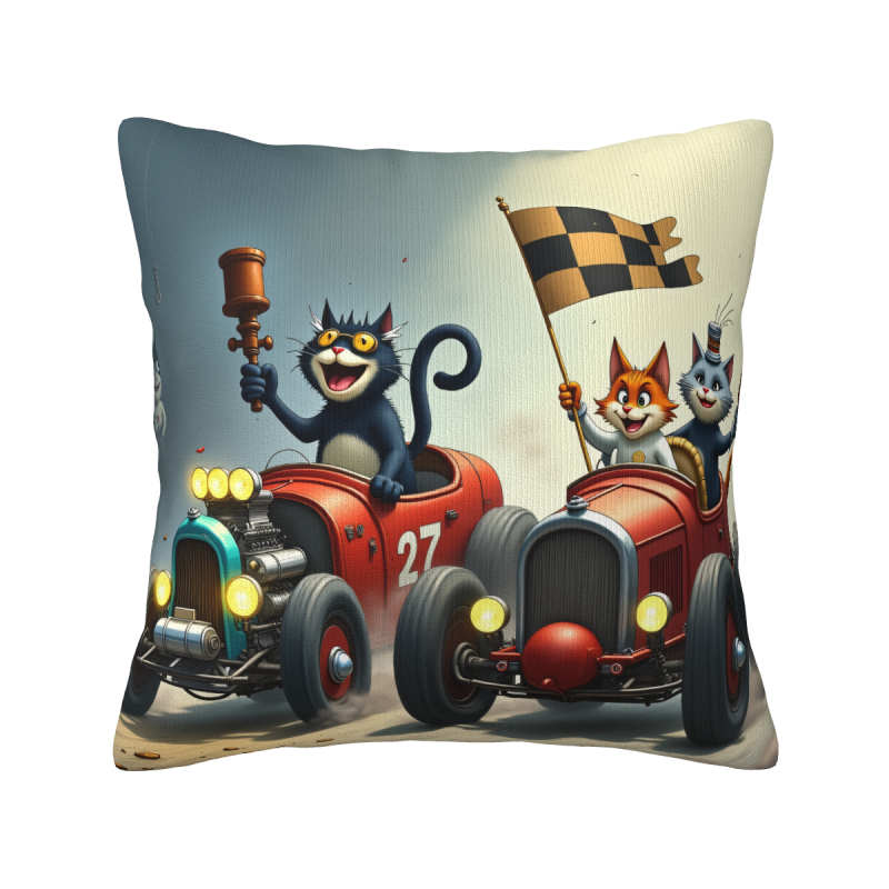 18x18インチ 両面プリント プラッシュ ピローケース 猫のレースキャラクター柄