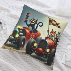 18x18インチ 両面プリント プラッシュ ピローケース 猫のレースキャラクター柄