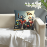 Funda de almohada de felpa doble cara de 18x18 pulgadas con diseño de gatos de carreras de dibujos animados