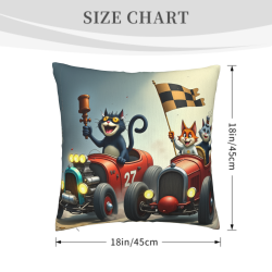 18x18インチ 両面プリント プラッシュ ピローケース 猫のレースキャラクター柄