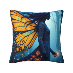 Coussin en Peluche Double Face (Motif Fille Papillon) 18x18in
