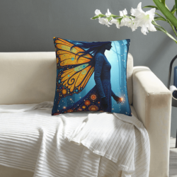 Coussin en Peluche Double Face (Motif Fille Papillon) 18x18in