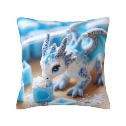 Fodera per cuscino in peluche reversibile (18x18 pollici) - Motivo di drago blu