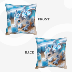 Housse de coussin en peluche réversible (18x18 pouces) - Motif de dragon bleu