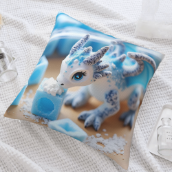 Double - sided Plush Pillowcase (18x18in) - Blue Dragon Pattern