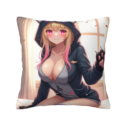 Housse de Coussin Double Face en Peluche Anime Jolie Fille 18x18 pouces