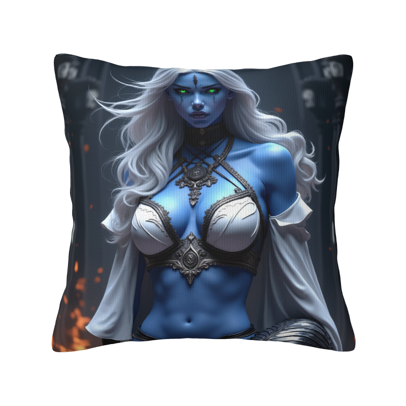 Coussin en peluche double face (Femme à peau bleue fantastique) 18x18 pouces
