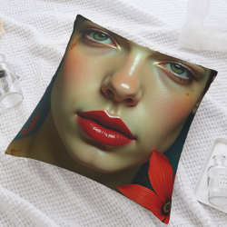 Housse de Coussin en Peluche à Visage Féminin Artistique - Okomall