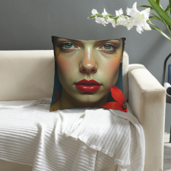 Housse de Coussin en Peluche à Visage Féminin Artistique - Okomall