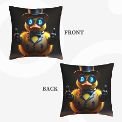 Housse de coussin en peluche réversible 18x18 pouces (Canard mignon Bitcoin)
