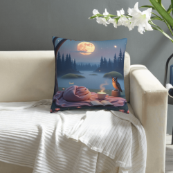 Fodera per cuscino in peluche reversibile (18x18 pollici) - Notte di luna sognante