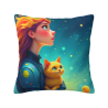 Housse de coussin en peluche Fille Rêveuse - Okomall