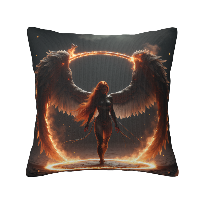 Funda de Almohada de Felpa de Doble Cara - Ángel en Llamas (18x18in)