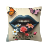 Doppelseitiges Plüschkissenbezug (18x18 Zoll) - Blumen-, Schmetterlings- und Lippenmuster